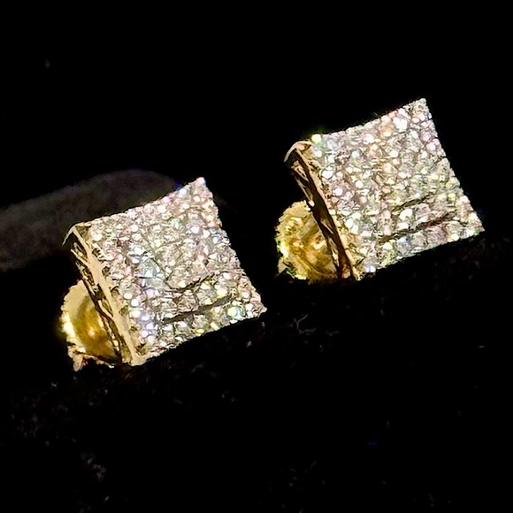 Other - 1/2 Carat Diamond Pave and 14k Gold Square Earrings with Screw-On Backs